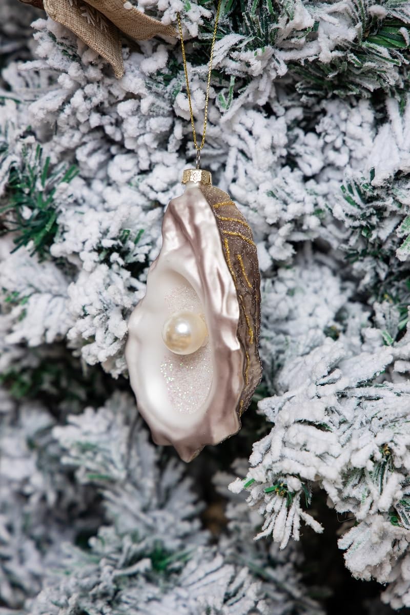 Set of 2 Hand Blown Glass Oyster Ornament for Christmas Tree