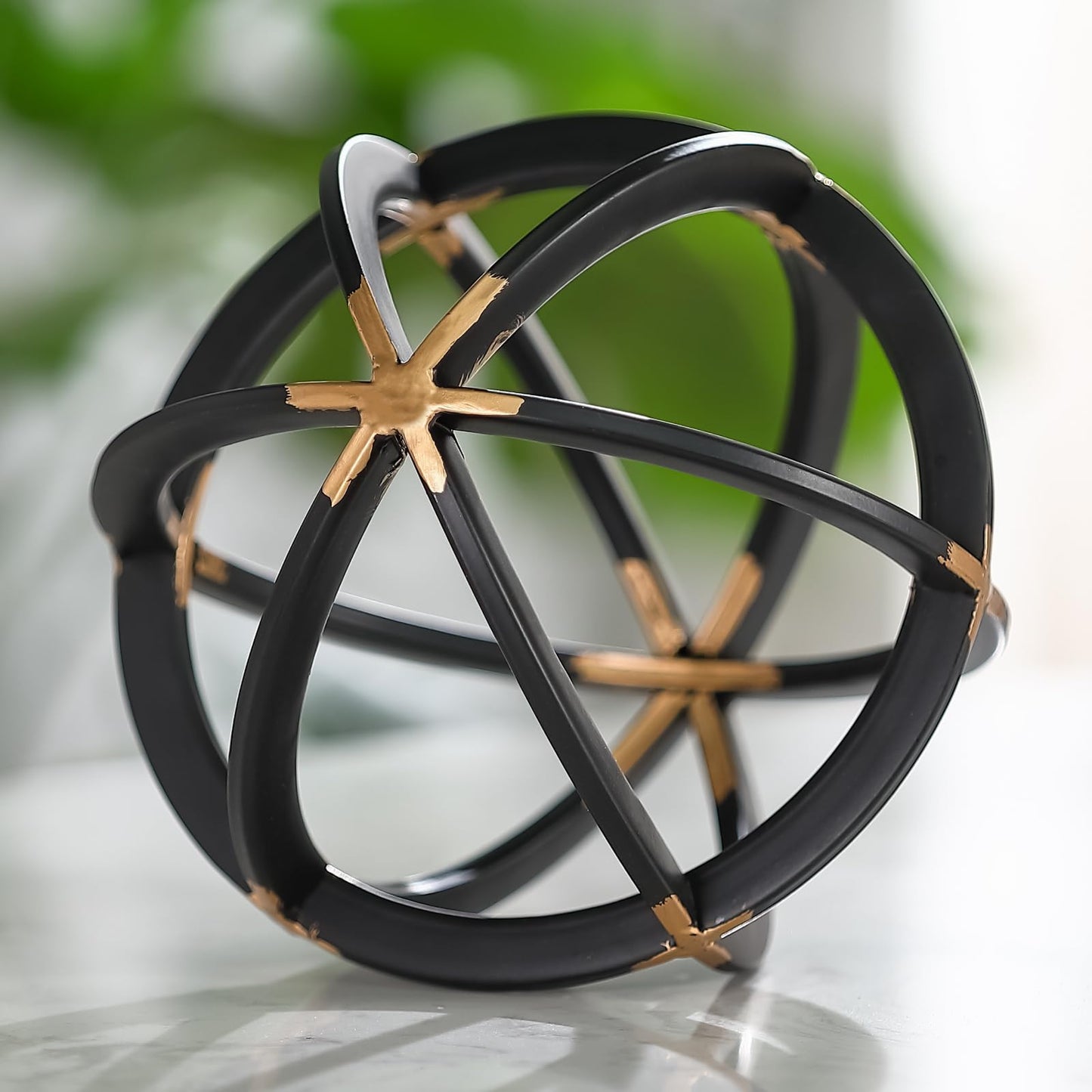 MOCOME 7" Metal Sphere Decor, Metal Coffee Table Decor Sculpture - Black & Gold, Abstract Tabletop Decorative Ball for Home, Decorative Balls for Centerpiece Bowls