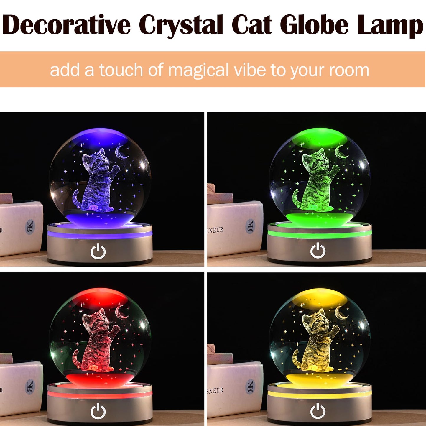 IFOLAINA Cat Themed Gifts for Women 3D Crystal Ball Night Light