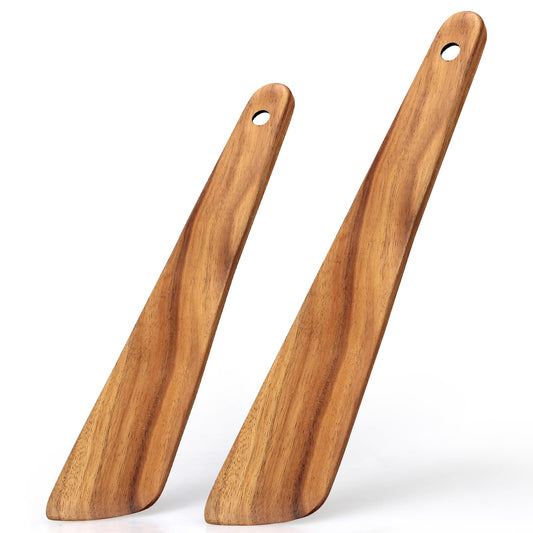 2 Pcs Teak Wooden Spatula Set Flat Spurtles Kitchen Tools Turner Small Wood Scraper Spatulas for Cooking Spoon Non Toxic Bamboo Kitchen Utensils Sourdough Stirrer Spurtle Egg Flipper Cast Iron Spatula