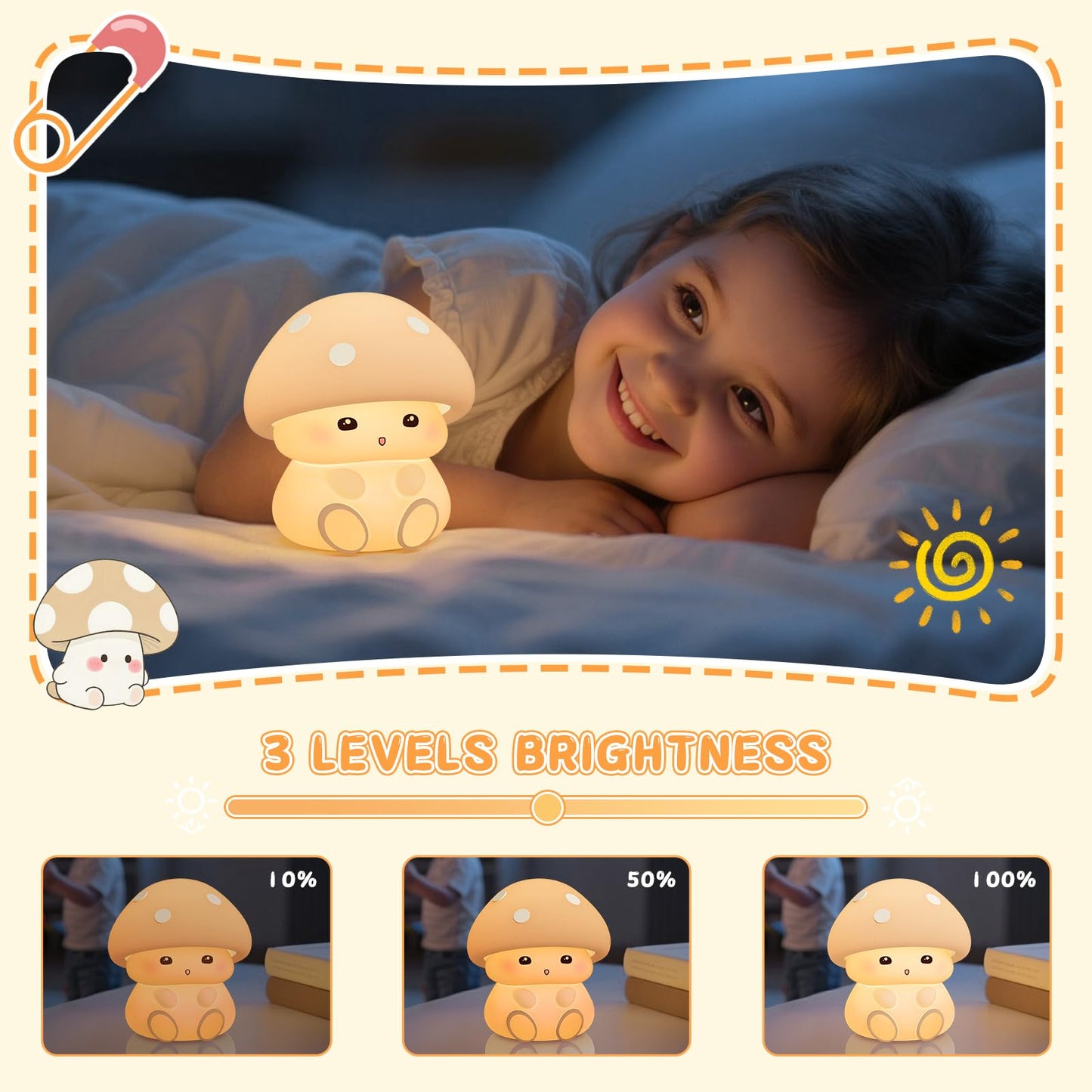 ICARER FAMILY Mushroom Night Light for Kids - Portable LED Nursery Lamp with Tap Control, 7 Color Changing, Dimmable Bedside Light for Baby Room, Toddler Birthday Gift