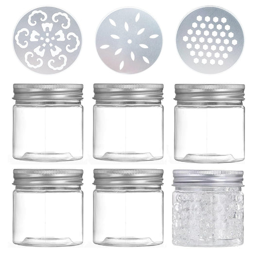 6 pcs 150ml 5 OZ 3 Styles Scented Beads Container Air Freshener Solid Perfume Aroma Diffuser Empty Storage Containers with Hollow Lids Round Jars Sample for Aromatherapy (6)