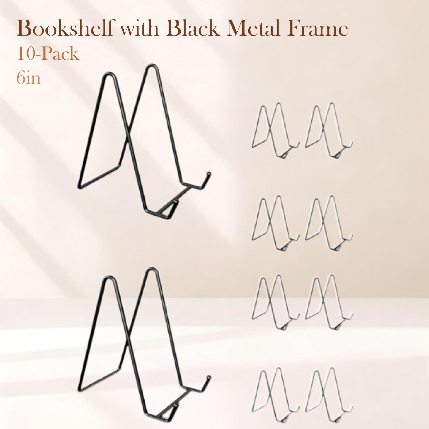10-Pack 6-Inch Book Display Stand Metal Black Frame Book Holder for displaying Pictures, Photos, and easels. Ideal as a Display Stand for Home, Office, Creations, and Collectibles.