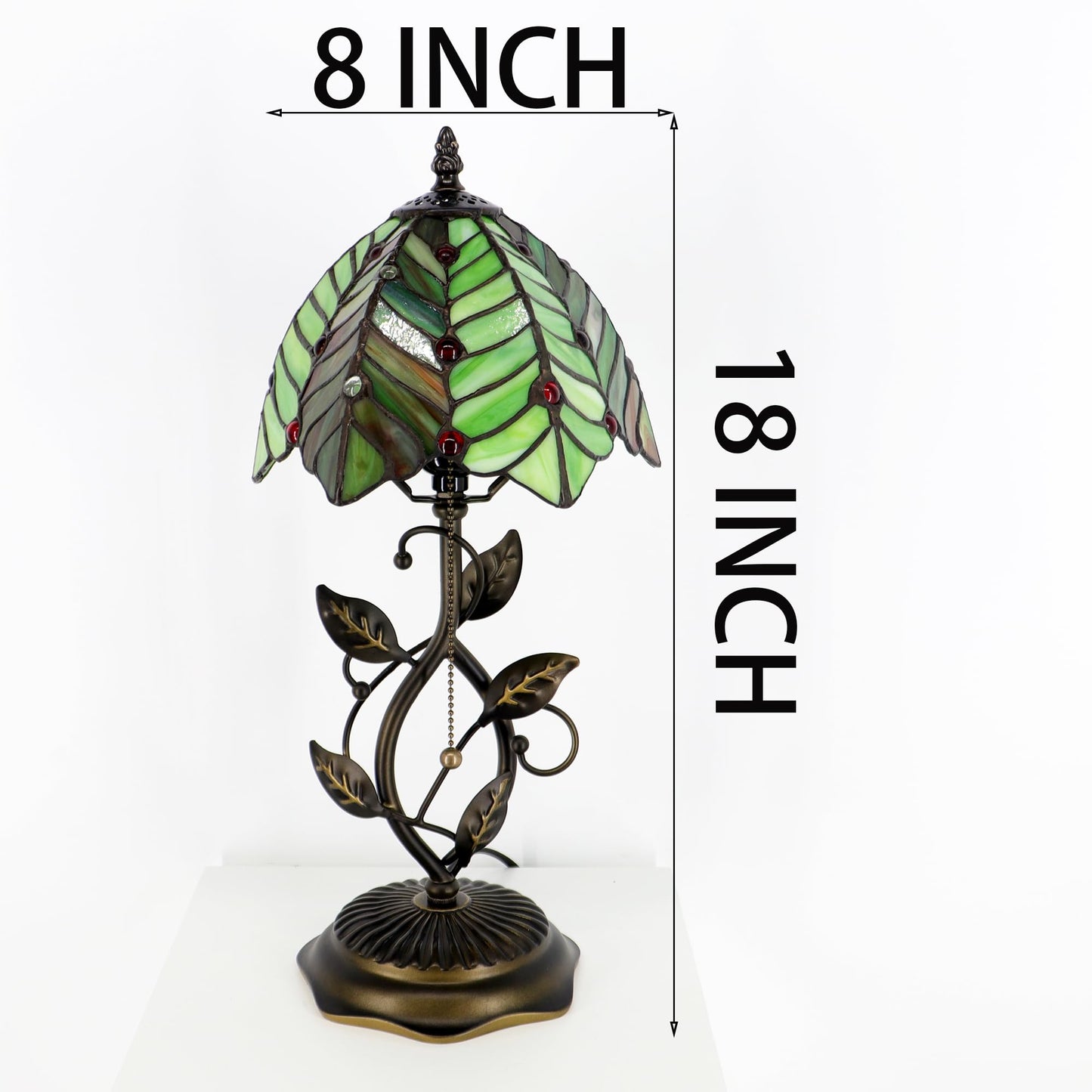 MQYXH Tiffany Style Stained Glass Table Lamp Green Coconut Leaves 18 Inch