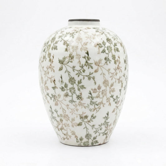 Ceramic Flower Vase, Vintage Ice Crackle Glaze Porcelain Vase for Flower Arrangement, Chinoiserie Style Rustic Farmhouse Vase for Home Table Bookshelf Kitchen Living Room, WhiteGreen 10.5 Inch