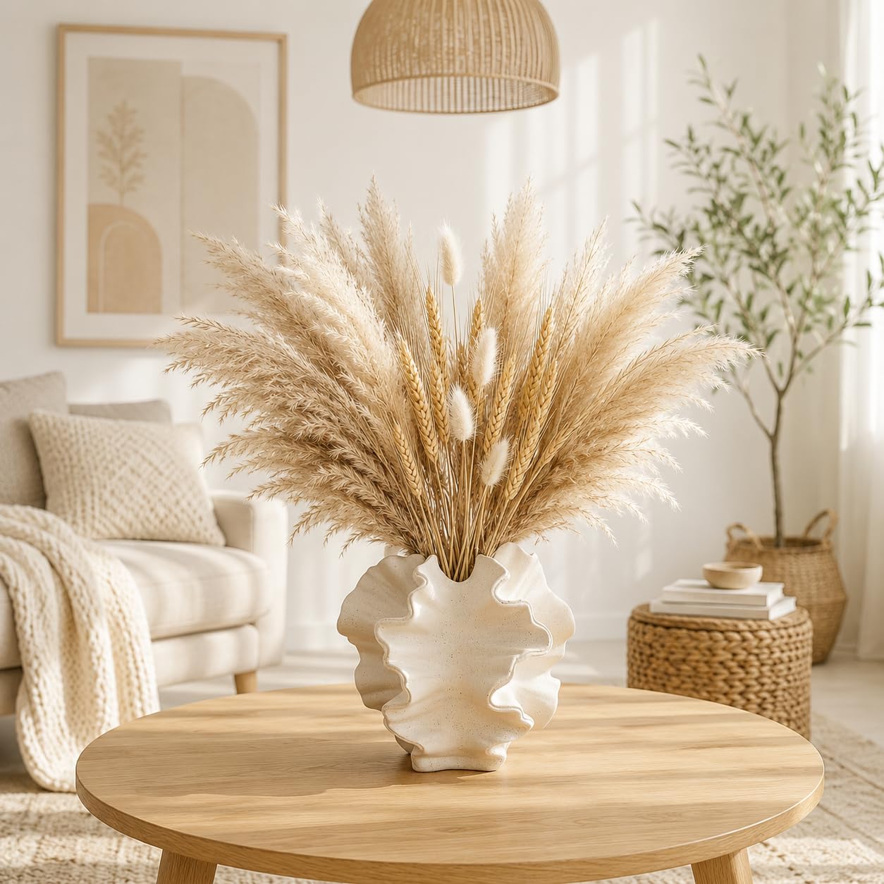 Betiura Ceramic Vase, Modern Sculptural Textured Vase, Beige Abstract Flower Vase for Home Decor, Living Room, Coffee Table, Shelf, Office, Centerpiece