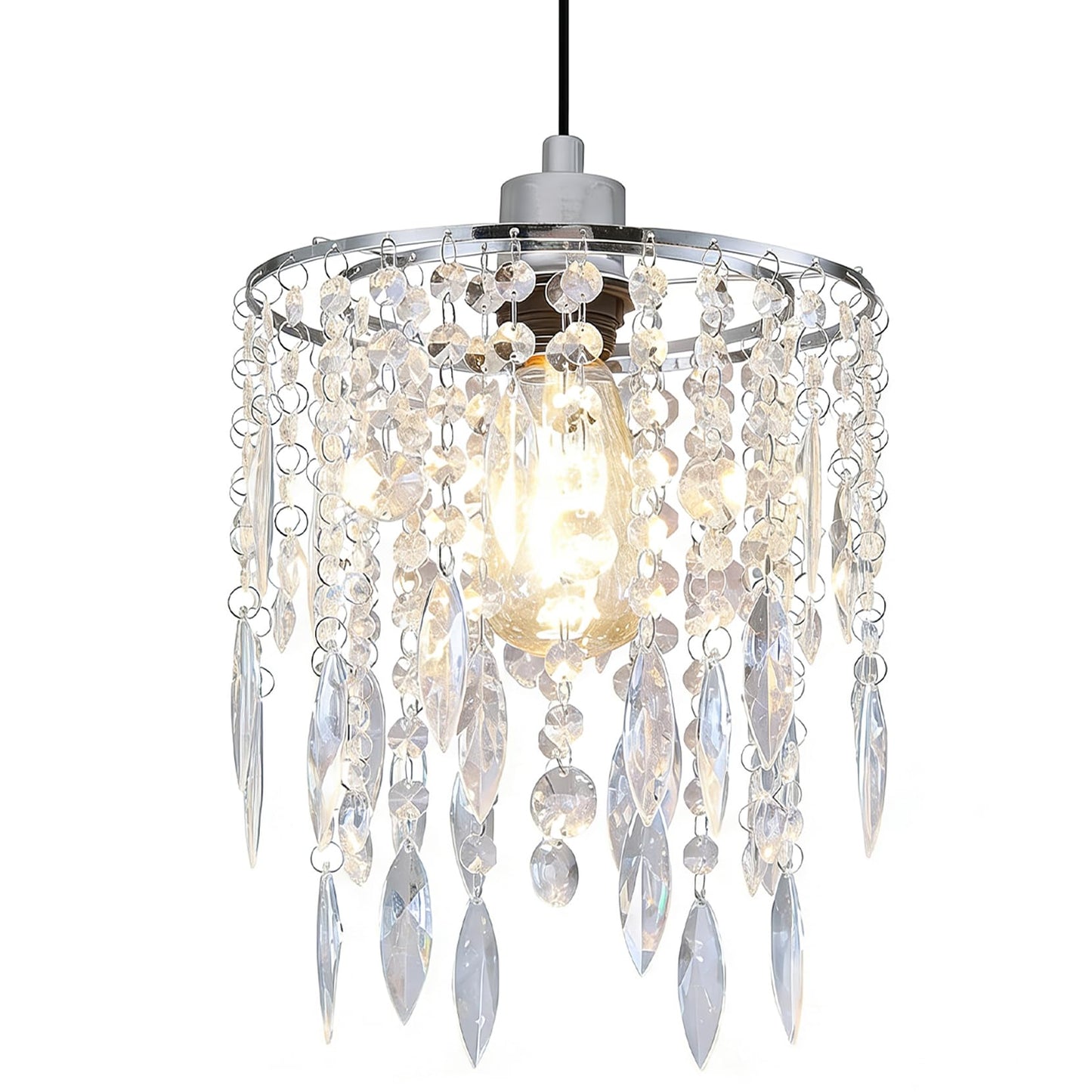 H11.81''X D8.66'' Chandelier Shades, Mini Crystal Shade, Acrylic Beaded Hanging Lampshade, Modern Pendant Light Shades, Sparkling Ceiling Decor for Bedroom, Hallway, Bar, Kitchen, Bathroom, 2-Tiers