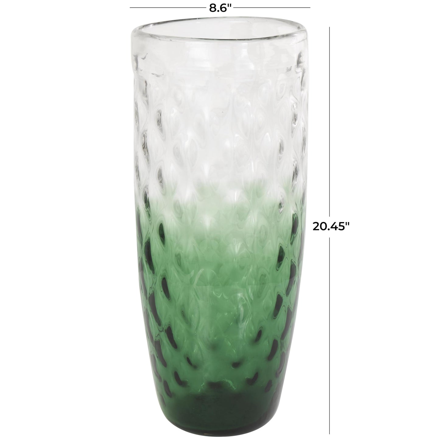 Deco 79 Glass Handmade Decorative Vase Ombre Centerpiece Vase, Flower Vase for Home Decoration 9" x 9" x 20", Green