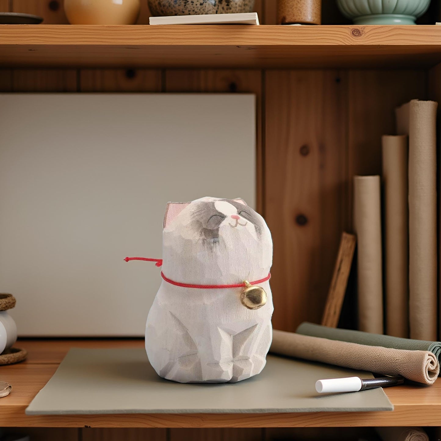 INF-STAR Handcrafted Wooden Ragdoll Cat Figurine, 2.2" Hand-Carved Cat Statue, Mini Wooden Cat Sculpture, Decorative Home Décor Accent, Collectible Display Figurine