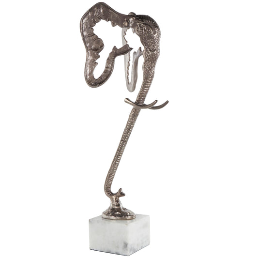Deco 79 Aluminum Metal Elephant Decorative Sculpture Tall Cutout Silhouette Home Decor Statue with Marble, Accent Figurine 8" x 8" x 26", Silver