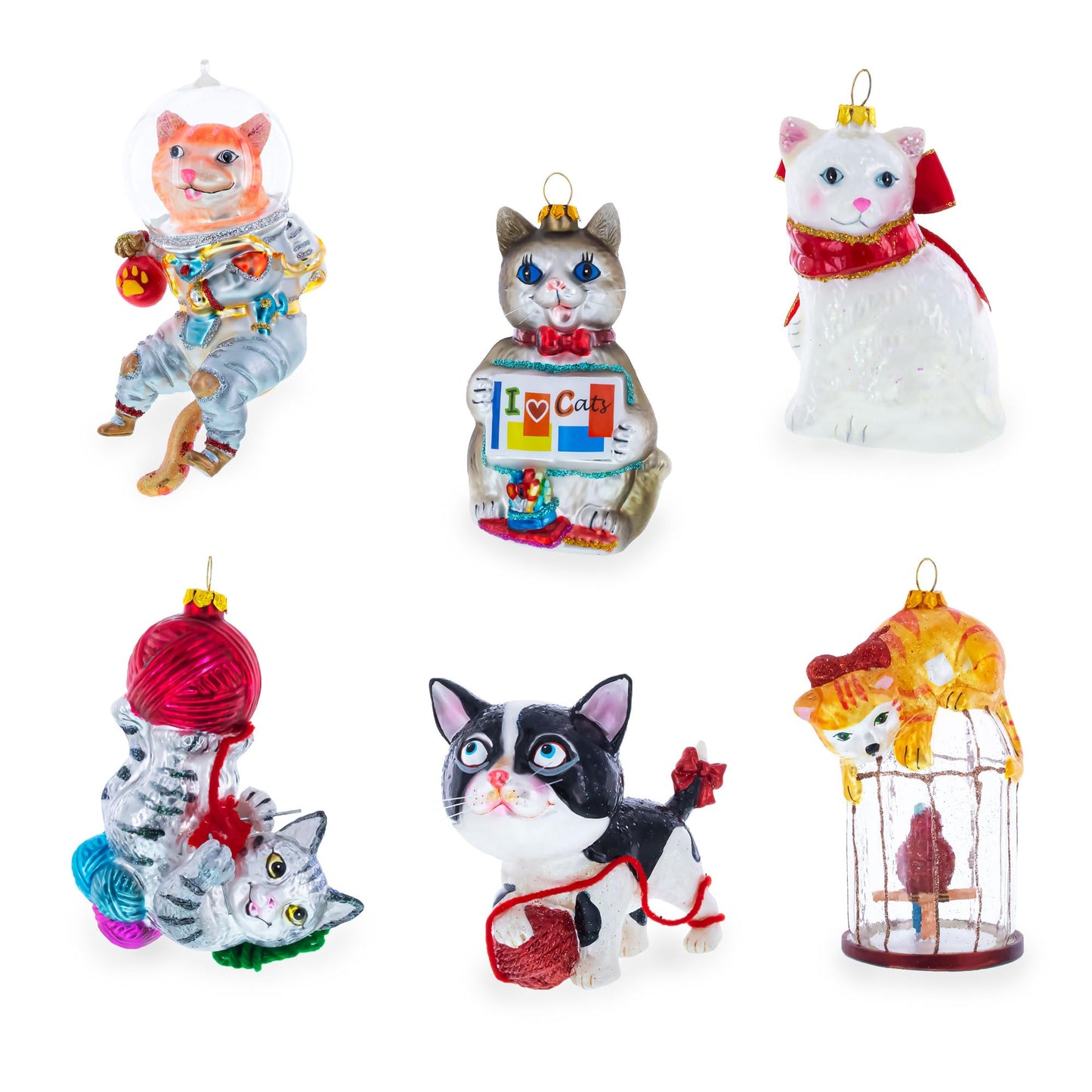 Cat Drawing a Self-Portrait Glass Christmas Ornament