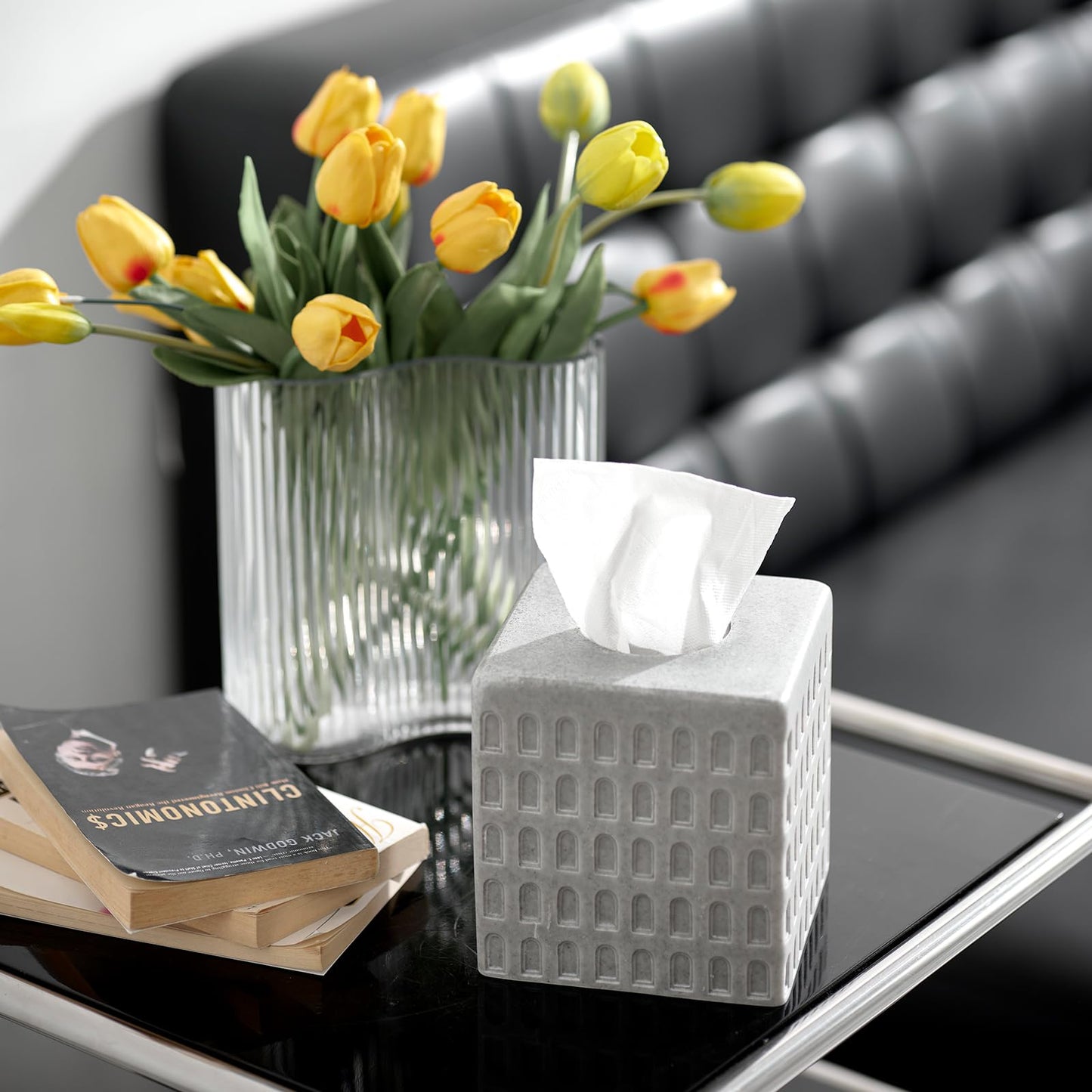 Colosseum Tissue Box Cover,Square Tissue Box Holder for Home Decor,Bathroom Countertop,Tabletop,Bedside Table,Office - Marble Grey