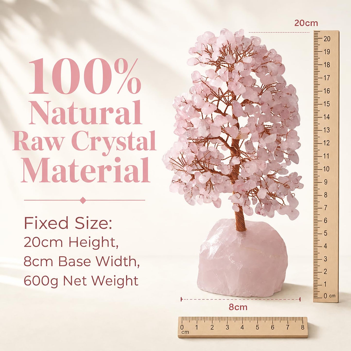 Fatonio Natural Rose Quartz Crystal Tree with Raw Rose Quartz Base