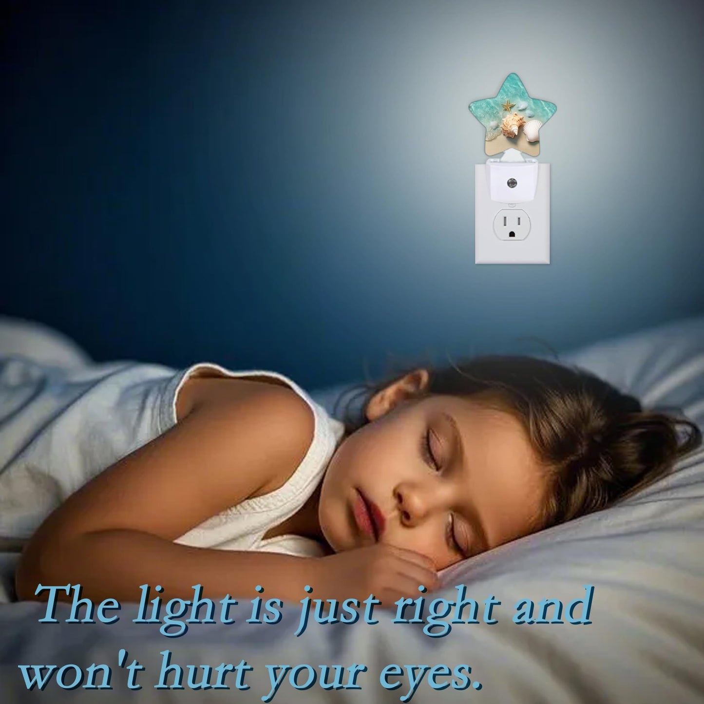 SKYDAWNY Beach Starfish Shells Plug-in Night Light with Dusk-to-Dawn Sensor for Bathroom,Bedroom and Hallway Sleep Friendly Lamp for Women/Girls/Boys Gift,0.5w