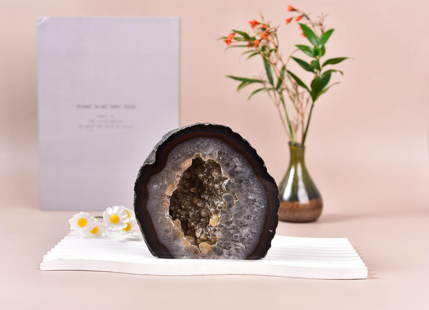 AMOYSTONE Natural Agate Stone Decor Large Agate Geode Ornament Black 1.5-2 LBS, Irregular Crystal Rock for Home, Bedroom, Desk