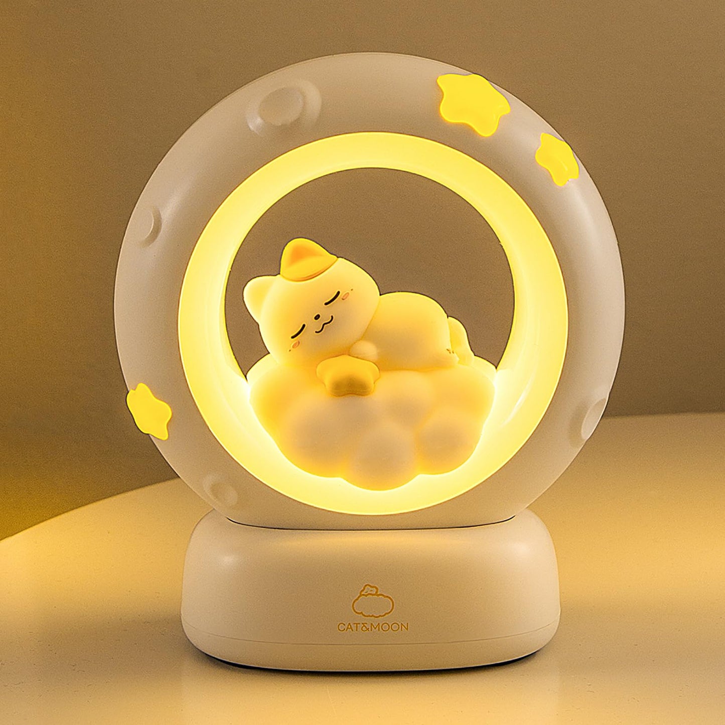 kvppvt Moon and Cat Rechargeable Night Light, Safe PVC and ABS Material, 3 Brightness Levels, Tap Control, Warm Light, Toddler Sleeping Lamp, Bedroom Night Lamp, Gift for Baby and Kid (Moon and Cat)
