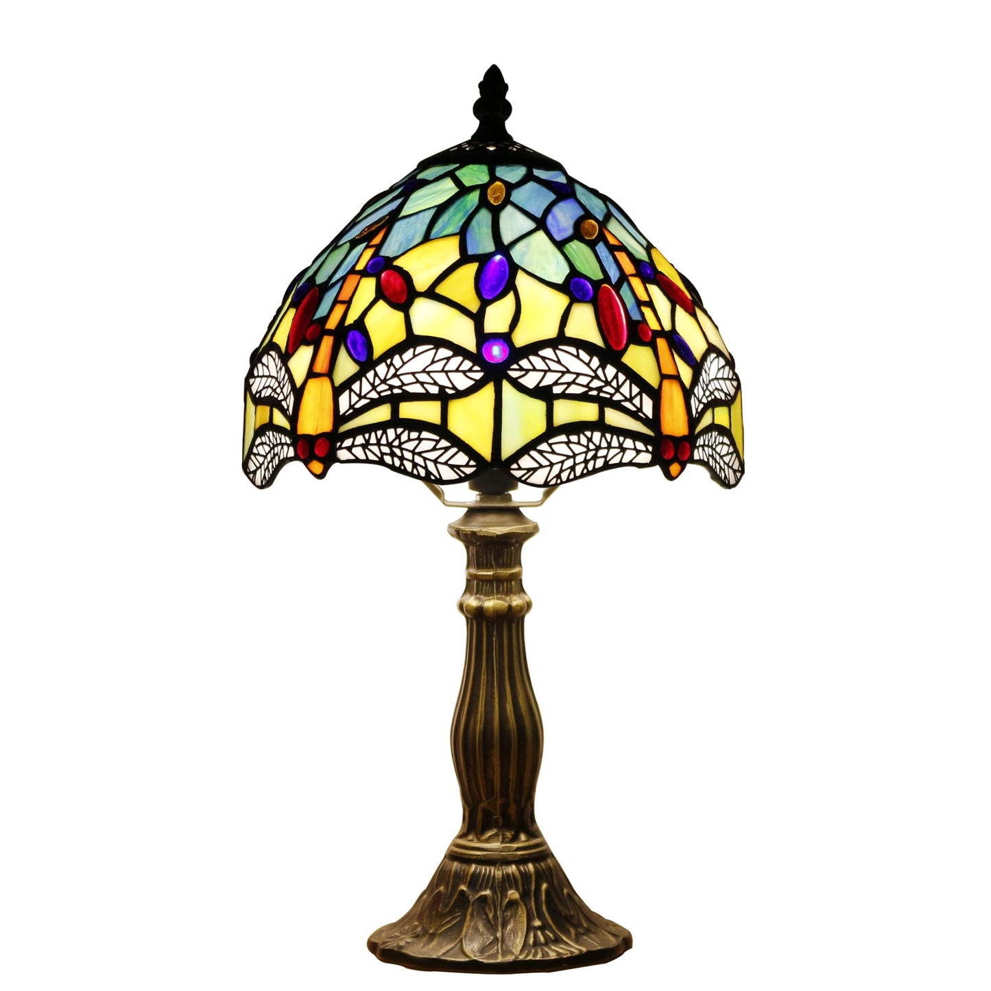 SYETL Small Tiffany Lamp Stained Glass Yellow Dragonfly Style Desk Lamp