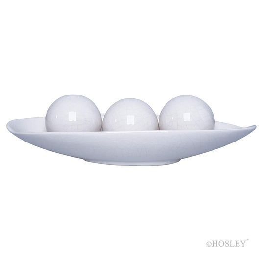 Hosley Decorative Bowl and Orb Set. Ideal GIFT for Weddings Special Occasions and for Decorative Centerpiece in Your Living Dining Room O3 (Crackle Ivory)