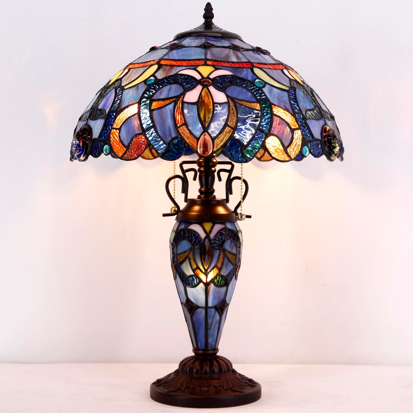 WERFACTORY Tiffany Style Table Lamp Stained Glass Mother-Daughter Vase Lamp