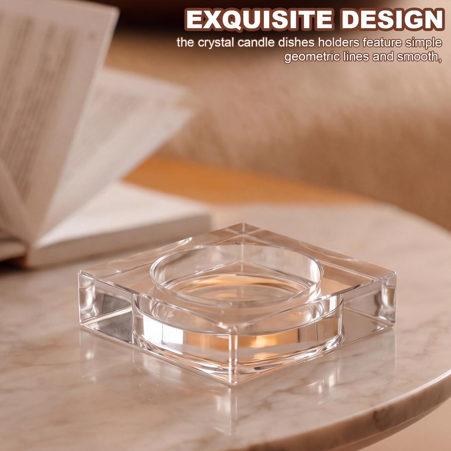 Mumufy 2 Pack Crystal Candle Dish 5.9 x 5.9 x 1.2 Inch Clear Round Cutout Candles Dish Holder Diffuser Smooth Tray Candle Plates for Home Dinning Wedding Party Decor Table Centerpiece(Clear)