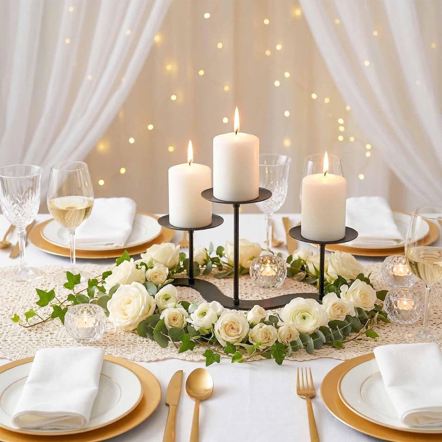 EALPVIS 3-Arms Fireplace Candle Holder - Candle Stand for Table Centerpiece