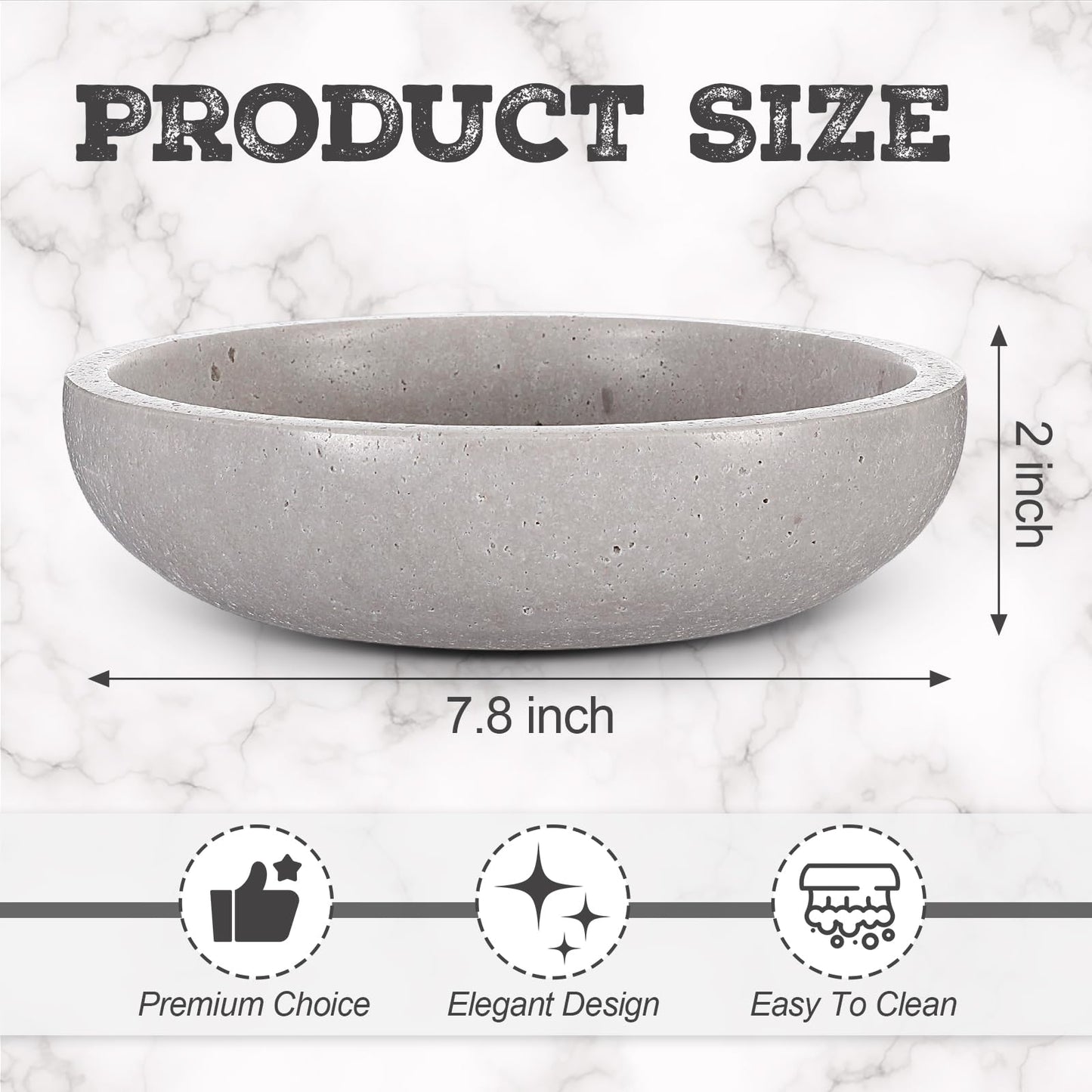 LemonRoad Travertine Decorative Bowl 7.8"x 2" Marble Round Stone Bowl for Entryway Key, Fruit, Kitchen Counter, Dining Table Centerpiece, Office Decor (Grey)