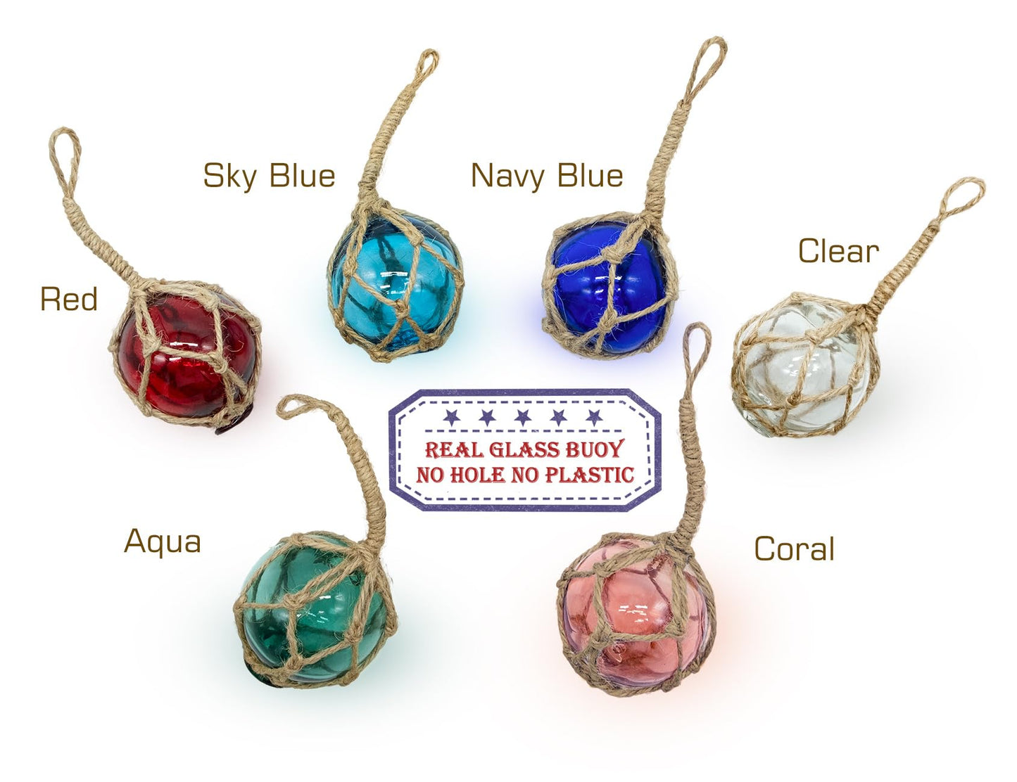 SAILINGSTORY Glass Fishing Float Ball Nautical Beach Ornaments 2" Set of 6
