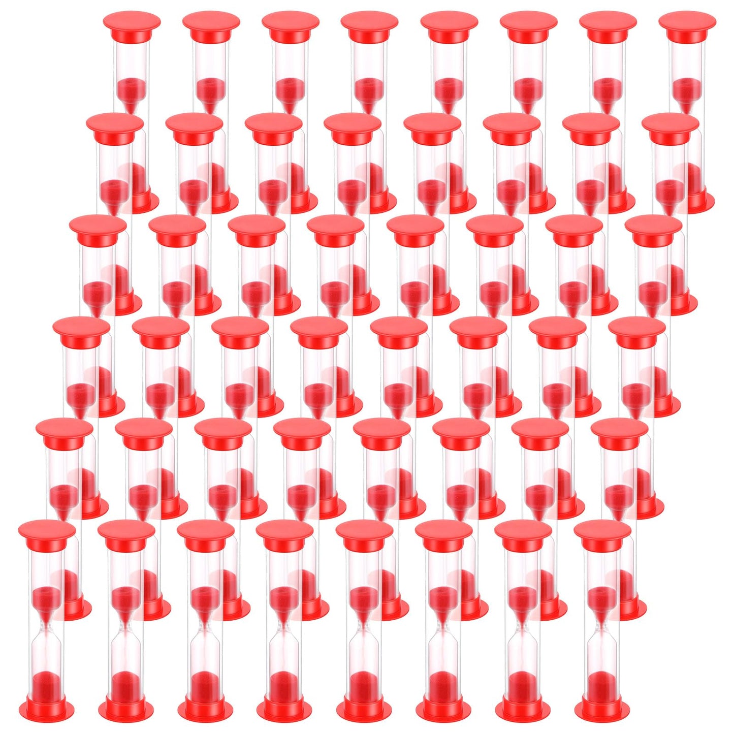 48 Pcs 1 Minute Sand Timer Bulk Pack - Red Hourglass Plastic Sandglass Clock for Games, Kitchen, Office, Home & Time Management Tasks