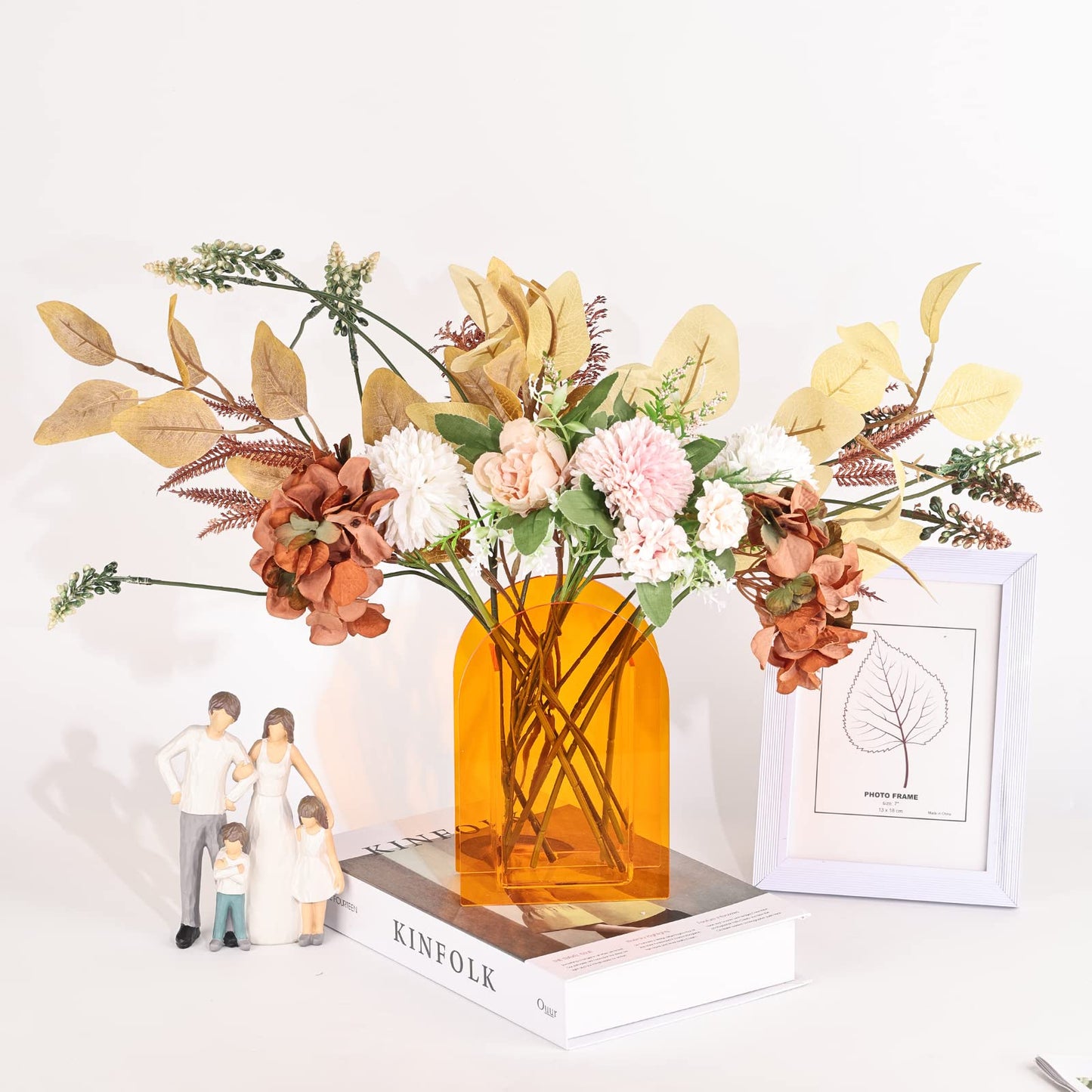 Orange Acrylic Geometric Wide Mouth Small Vase, Modern Flower Bud Centerpiece for Desk, Living Room Table, Office, Wedding