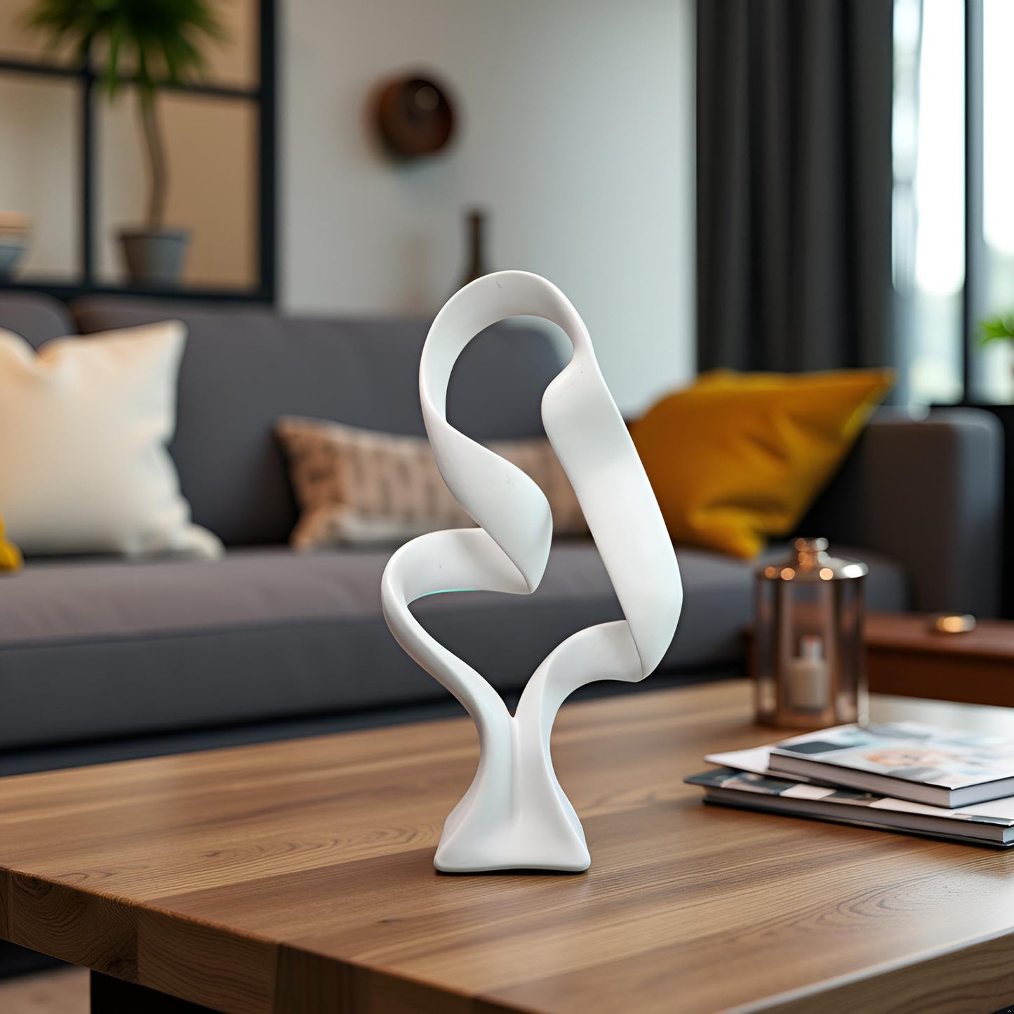 LAIKEARTS 15" Modern Abstract Ribbon Decorative Sculpture, Knot Sculptures,Home Decor,Coffee Table Statues,Dining Living Room Desk Decor（White）