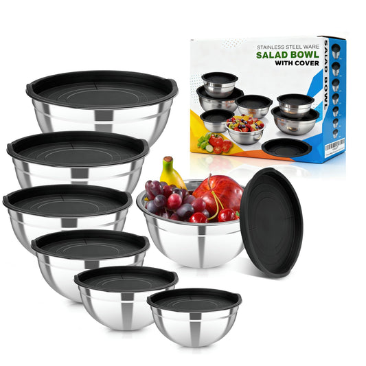 YJSLICT Stainless Steel Mixing Bowls with Lids Set, 7 Pcs Nesting Design Metal Mixing Bowls Salad Bowl for Mixing, Prepping and Serving Food(Size4.5-0.7QT)
