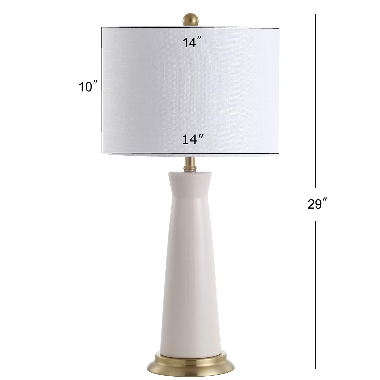 JONATHAN Y 29" Cream Modern Ceramic Column Table Lamp with Brass Gold Base, Elegant Bedside Lamp for Living Room Bedroom Nightstand, White Linen Shade, LED Bulb Included JYL3046A