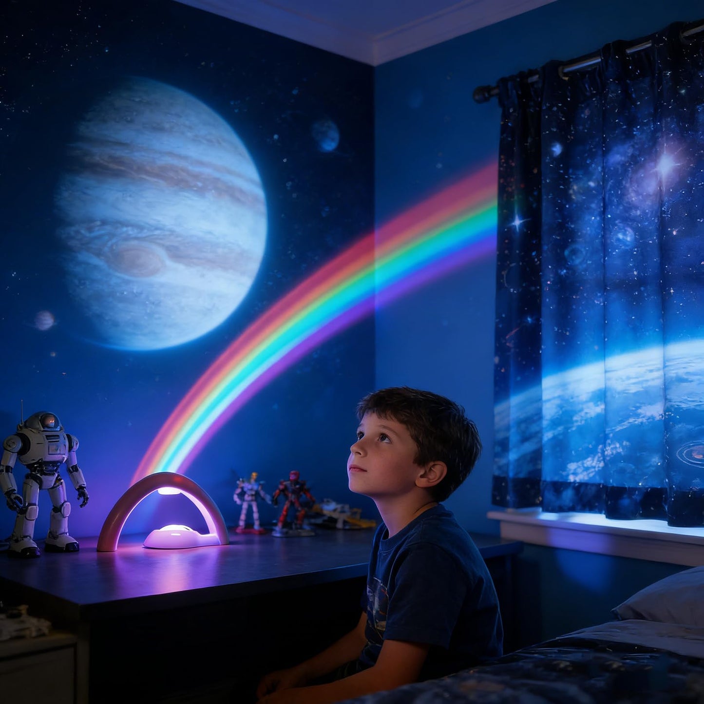 Rainbow Projector Night Light for Kids Bedroom, USB/ Battery Powered LED Rainbow Lamp with 10-Min Auto-Off Sleep Timer, Rainbow Projection Signs Wall Decor Birthday Gifts for Girls Boys Toddler