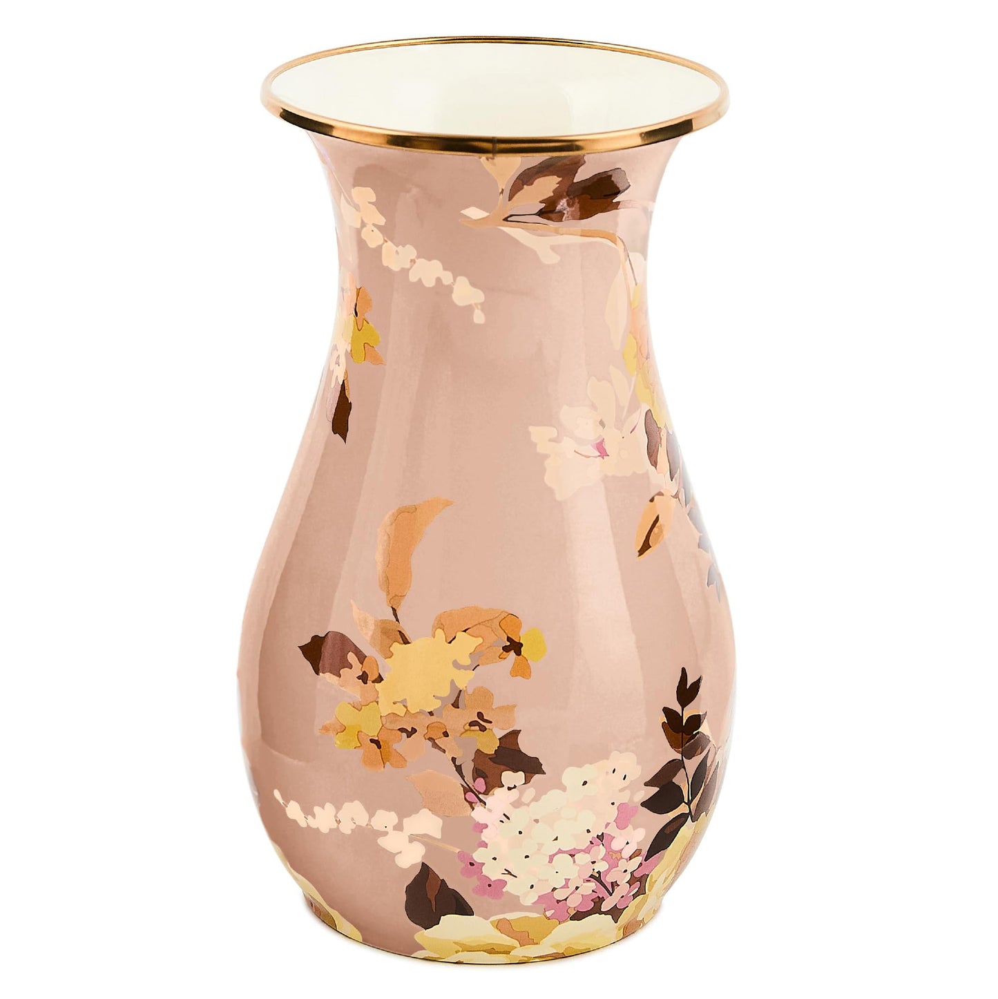 MACKENZIE-CHILDS Tall Enamel Vase, Unique Flower-Vase Decor for Living Room, Wild Rose Mauve
