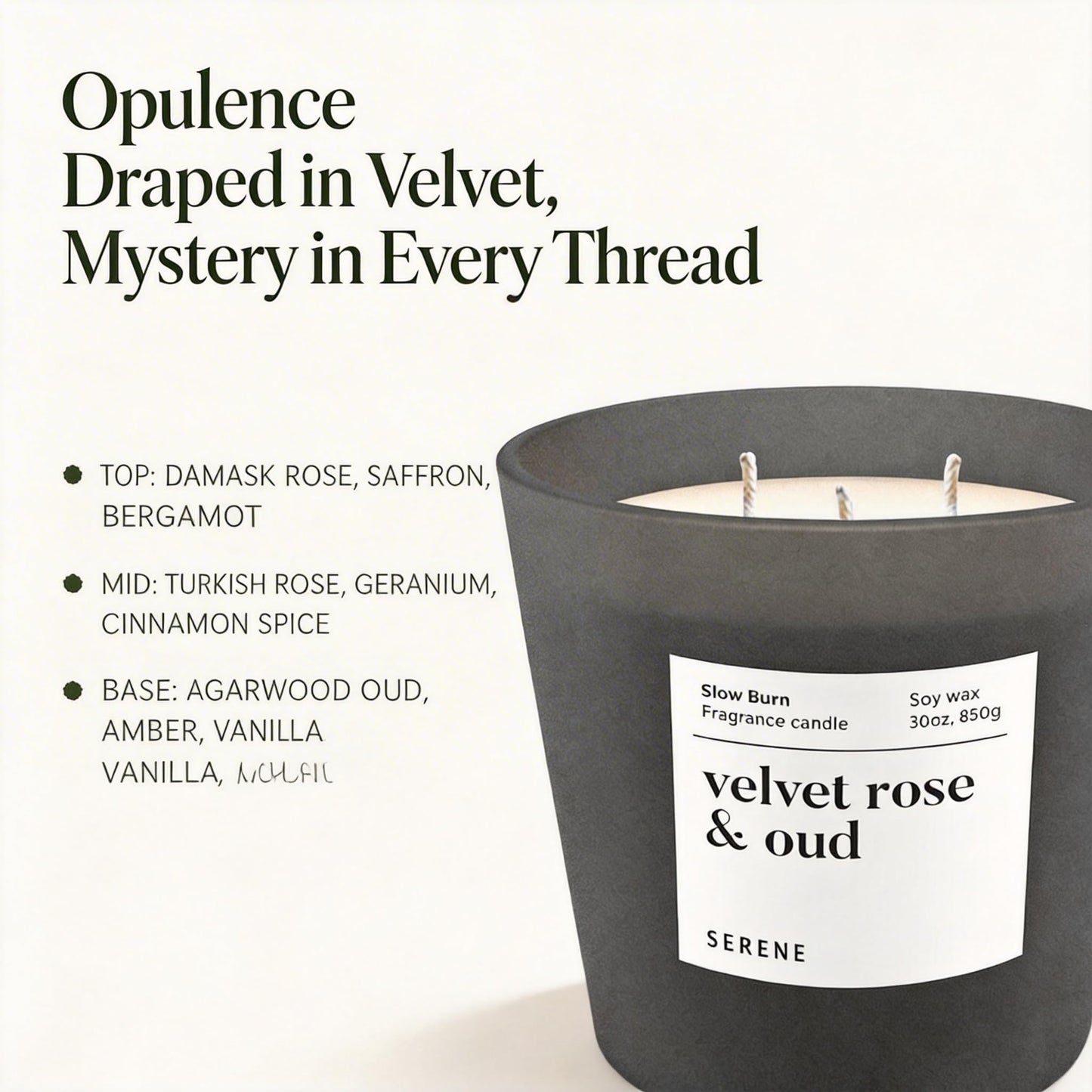 Velvet Rose & Oud Scented Candle, Non Toxic 30oz Large 3-Wick Natural Soy Wax, Up to 100 Hours Slow Burn, Luxury Oriental Home Fragrance, Romantic Bedroom & Gift for Women