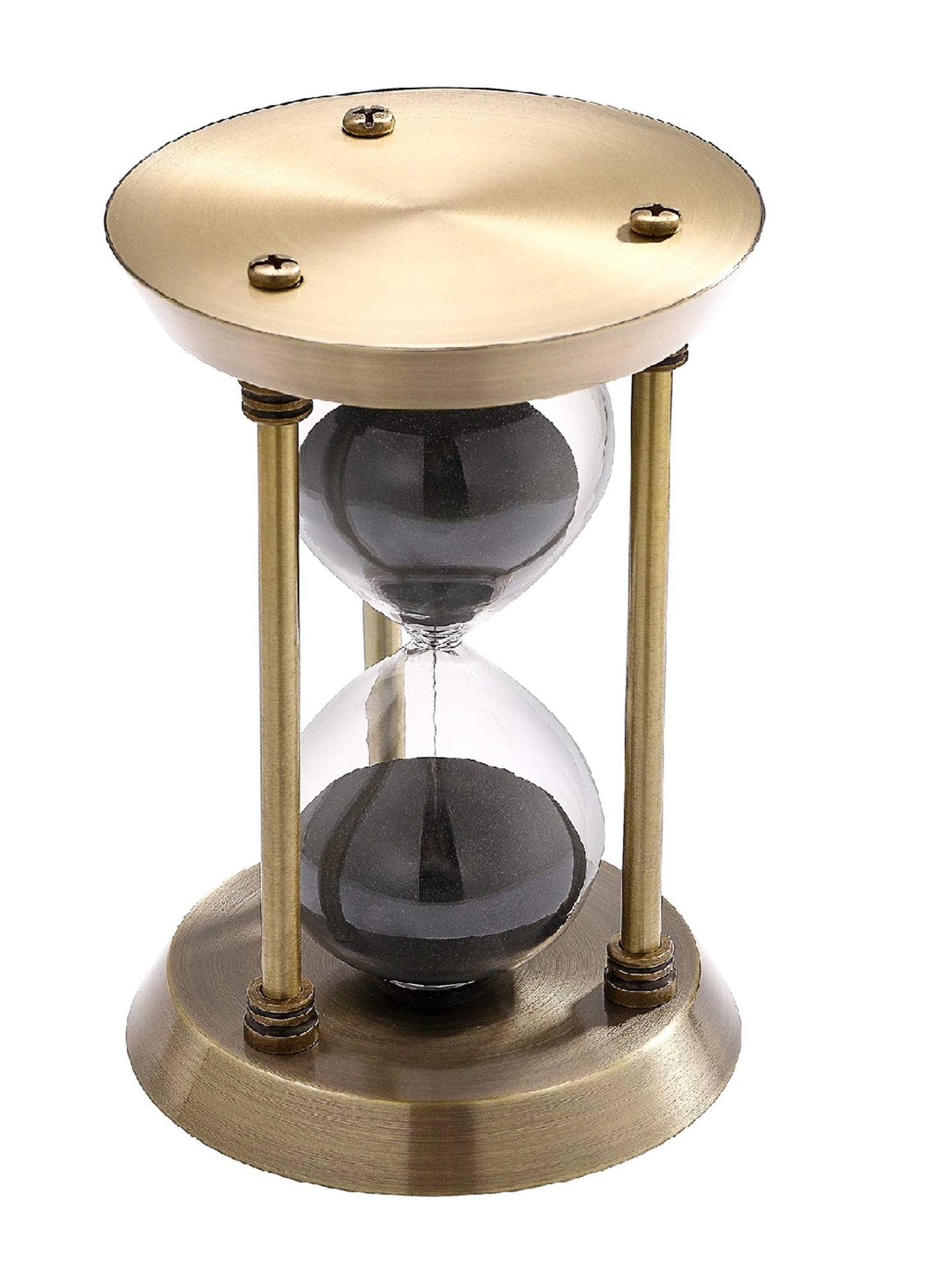 SuLiao 2 Minute Sand Timer Hourglass, Antique Metal Black Sand Clock, Antiguo Reloj De Arena 2 Minuto, Brass Sand Watch 2 Min, Small Unique Hour Glass Sandglass for Toothbrush, Office, Desk Decorative