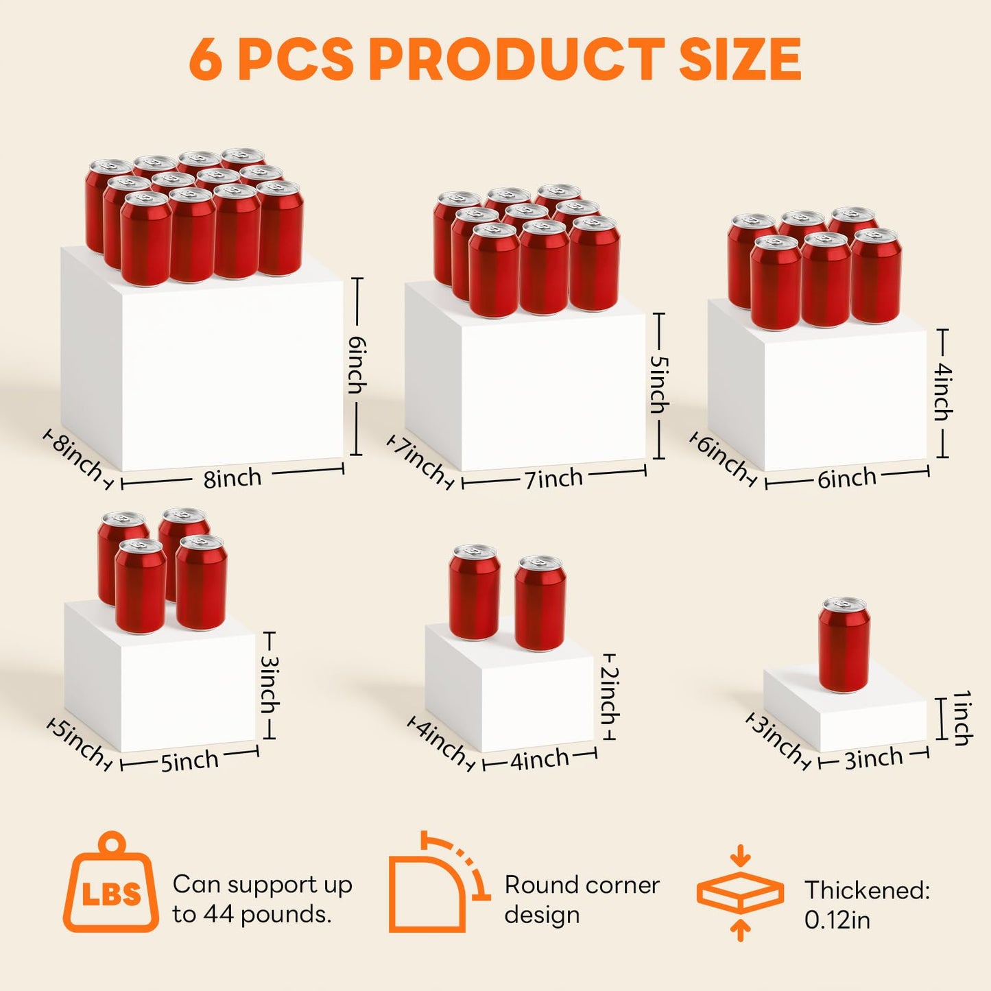 6 Pcs Acrylic Buffet Risers with Markers ＆ Signs, Food Display Stands, Jewelry Dessert Table, Daily Organization, Cube Nesting Boxes Nesting Riser for Party Catering(Sizes 3",4",5",6",7",8" White