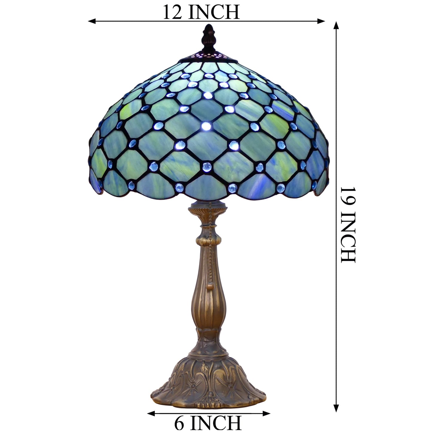 WFAYNTIFL Tiffany Lamp Stained Glass Table Lamp Antique Bedside Reading Light W12H19 Inches (Sea Blue Pearl)