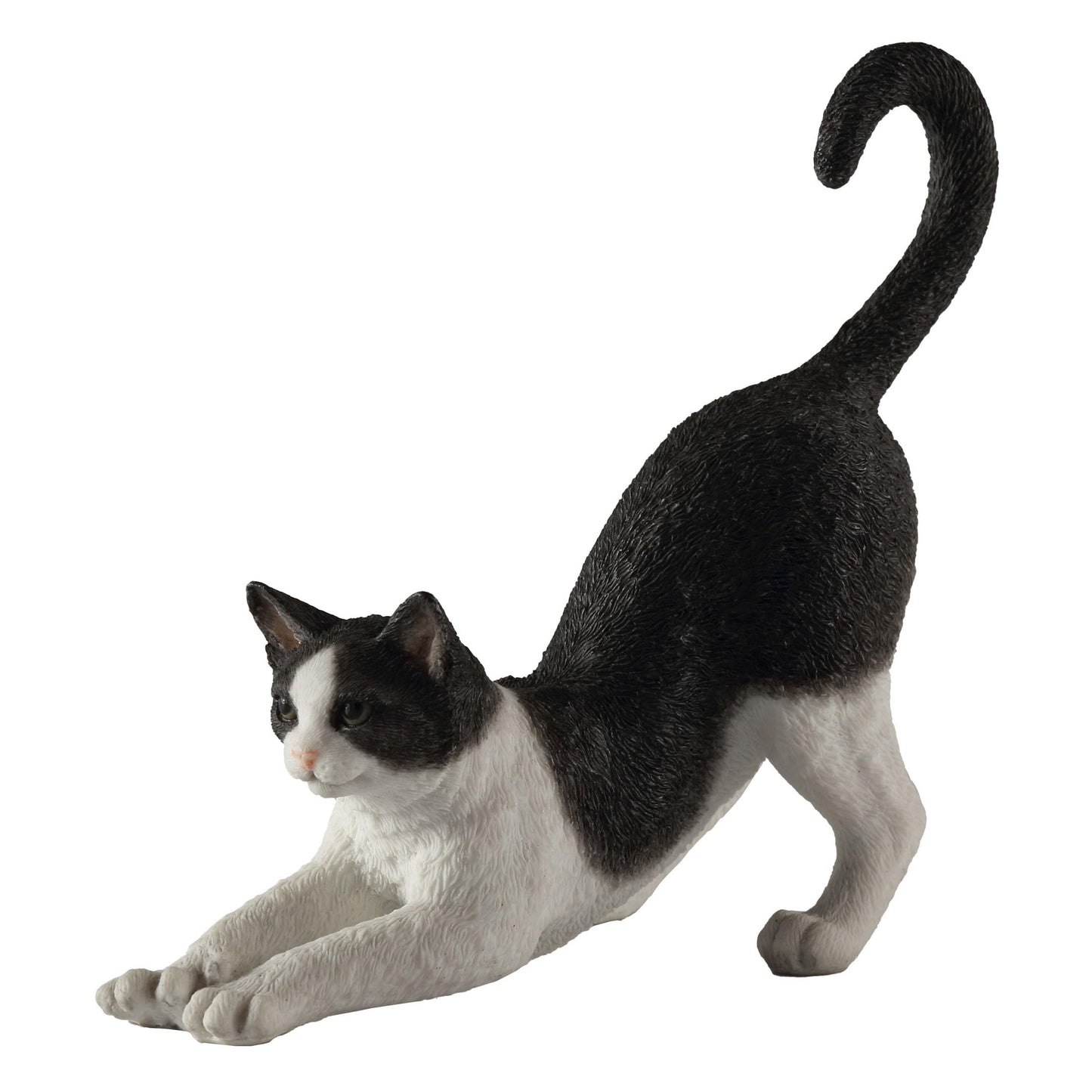 Veronese Design 4 7/8 Inch Black and White Cat Stretching Resin Hand Painted Figurine