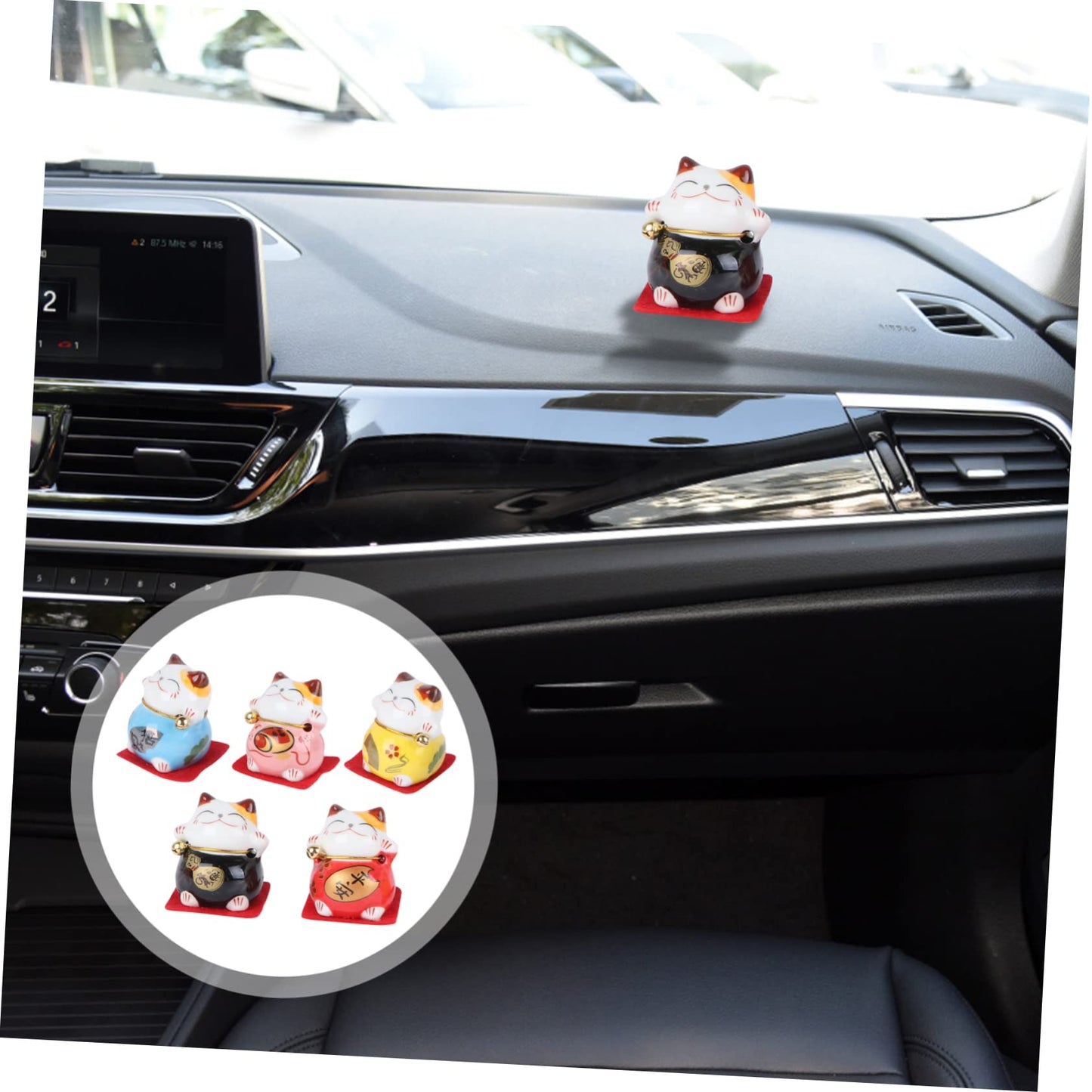 Beatifufu 5pcs Ceramic Cat Decoration Miniature Auspicious Cat Ornaments for Home and Car Decor Creative Tabletop Adornment Unique Choice for Friends and Family