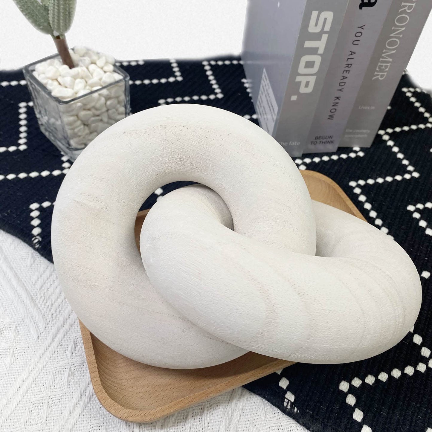 S-SNAIL-OO 2-link Wood Chain Link Decor, Hand Carved Boho Bead, Suitable for Bedroom, Living Room, Coffee Table Decor (White)