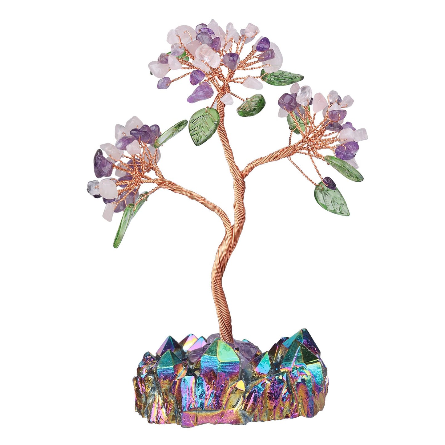 rockcloud Amethyst & Rose Quartz Crystal Money Tree in Titanium Coated Base