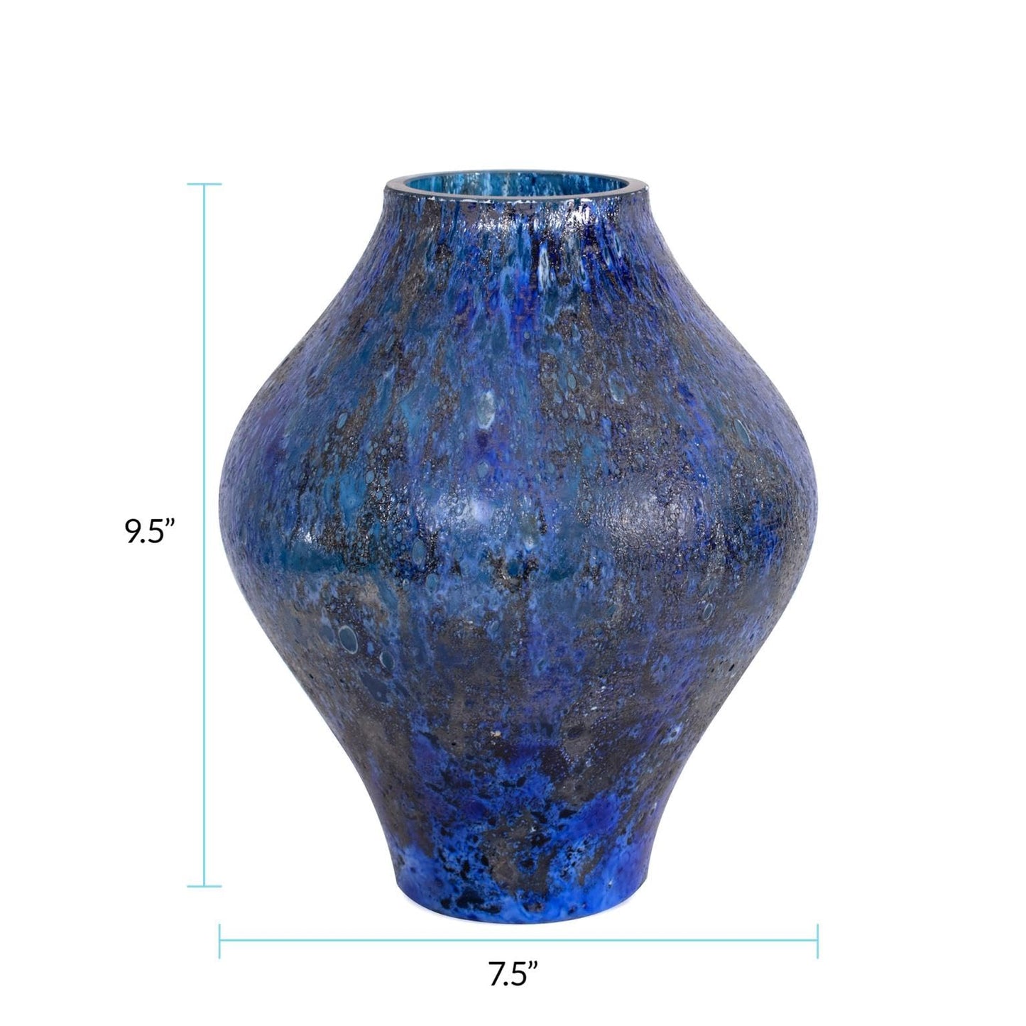 Howard Elliott Collection Zynsky Art Glass Vase, Moon Rock Textured Oval Deep Azure Blue Decorative Flower Vase for Weddings, Floral Arrangements, Living Room & Table Decor, 9.5 x 7.5 Inch