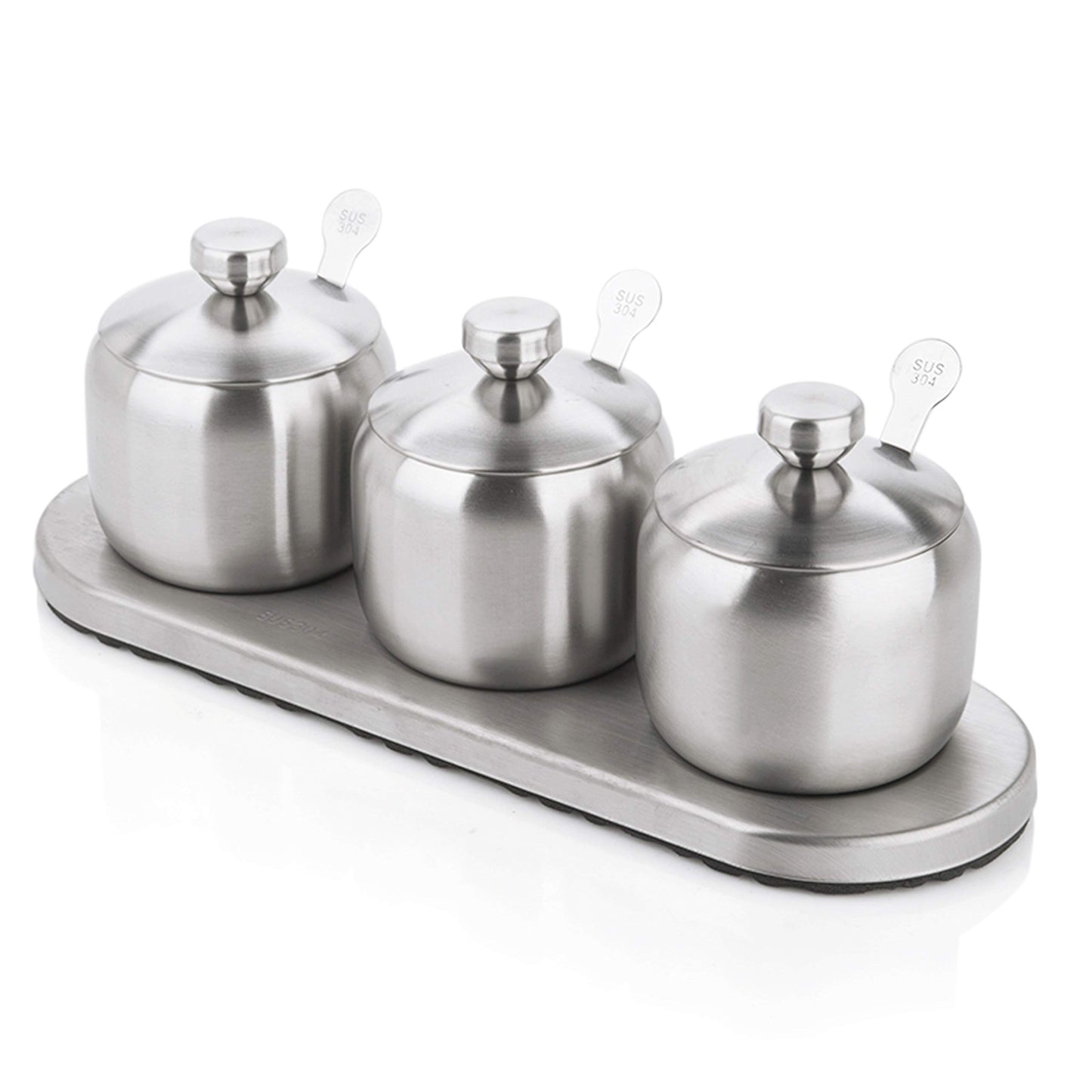 TENTA KITCHEN TENT 18/8 Stainless Steel Seasoning Containers Set Spice Jar Spice Rack Condiment Cruet Bottle Salt Pepper Sugar Storage Organizers with 3 Serving Spoons And Non-slip Base