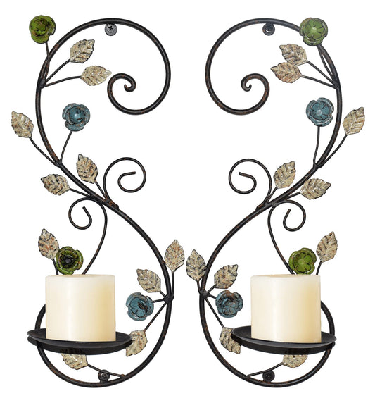 JUCONSIN Wall Sconces Candle Holder Set of 2, Antique Multi-Color Leaf Branch Wall Mount Hanging Metal Wall Candle Holder Candle Sconce for Living Room Dining Room…