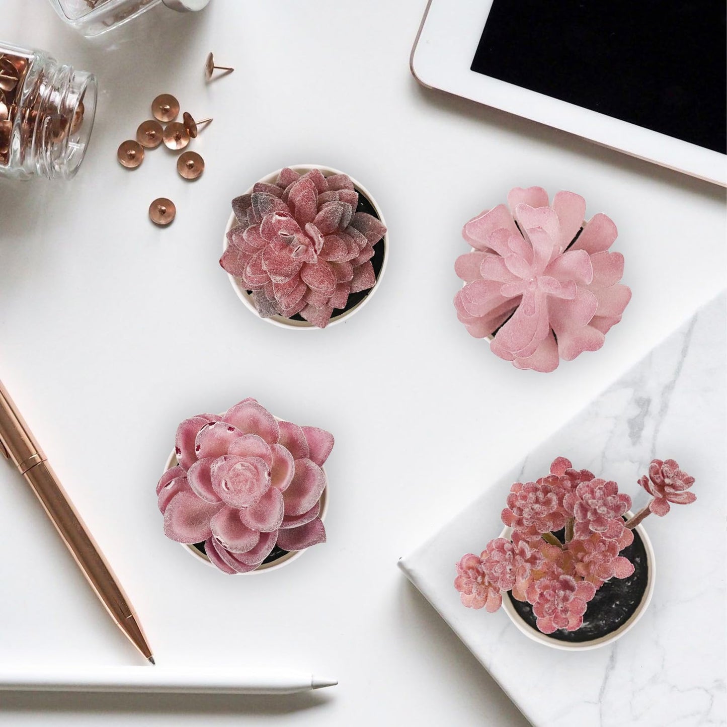 Uguisu 4-piece Set of mini Succulent Fake Plant pots, Artificial Kuan Yin Fake Plants, Small Artificial Plant pots, Bohemian Decoration for the Family Room (Pink Purple)