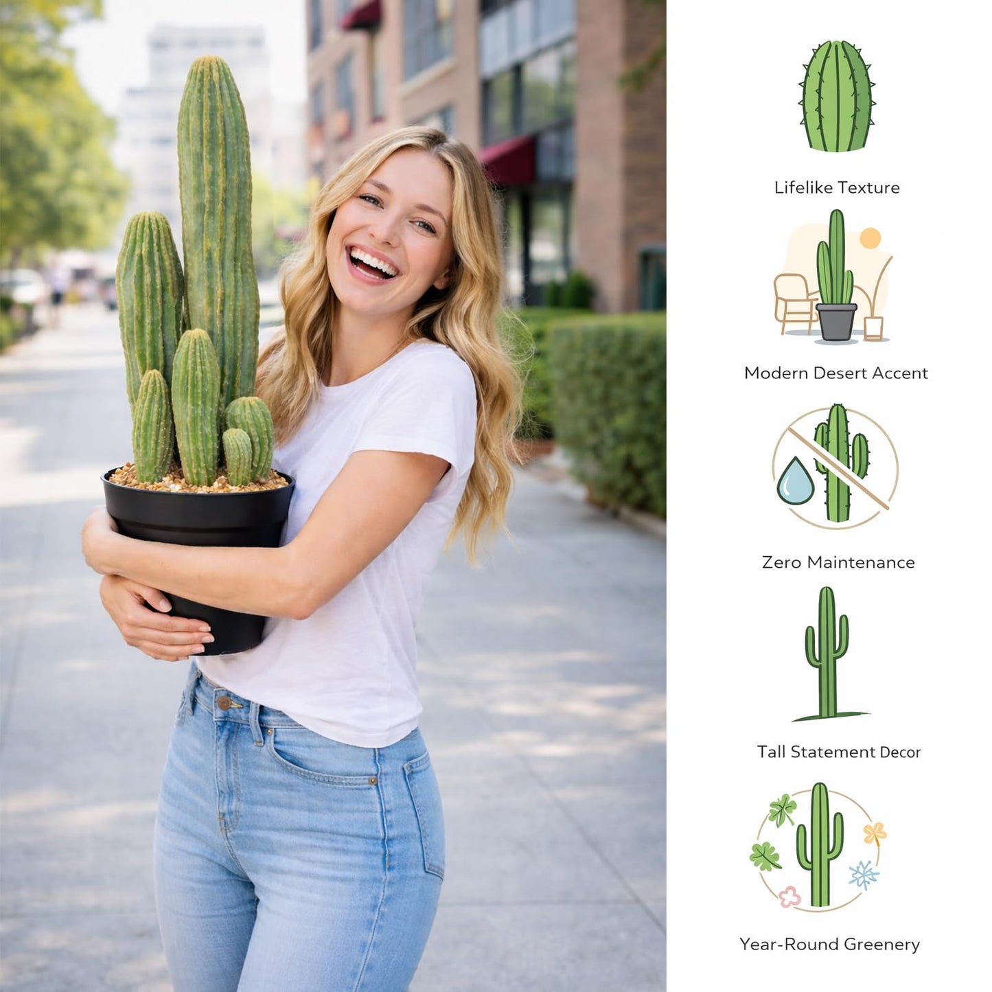 YXGTHGQZ Artificial Cactus Decor Set, 9 Piece Fake Cactus Plants Indoor, 24 Inch Large Faux Potted Cactus with 6 Cactus Picks and 2 Fern Stems