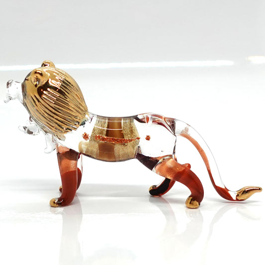 Sansukjai Lion Miniature Figurines Animals Hand Blown Color Glass Art Collectible Gift Decorate, Amber Silver