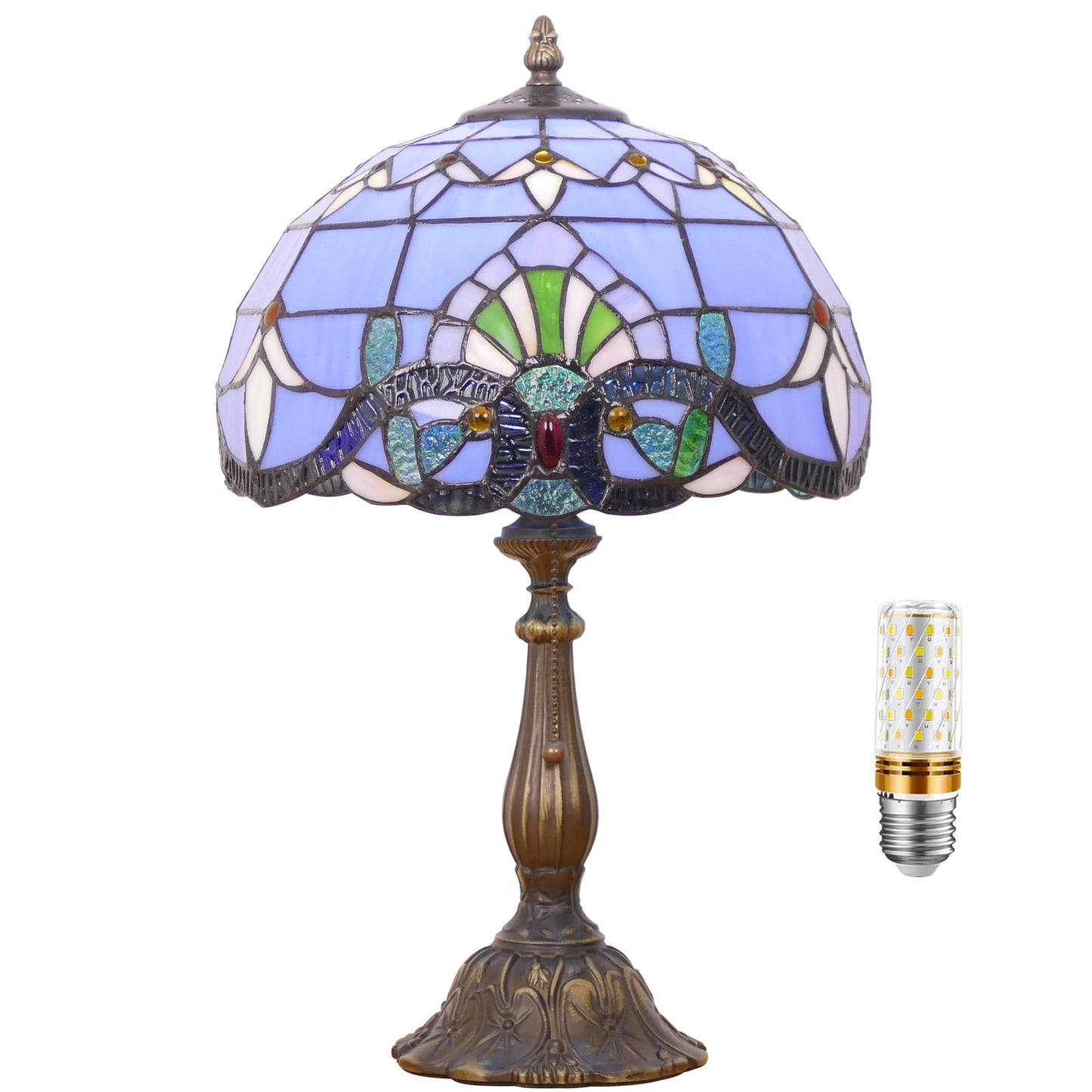 WFAYNTIFL Tiffany Table Lamp Stained Glass Baroque Style Shade W12H19 Inch