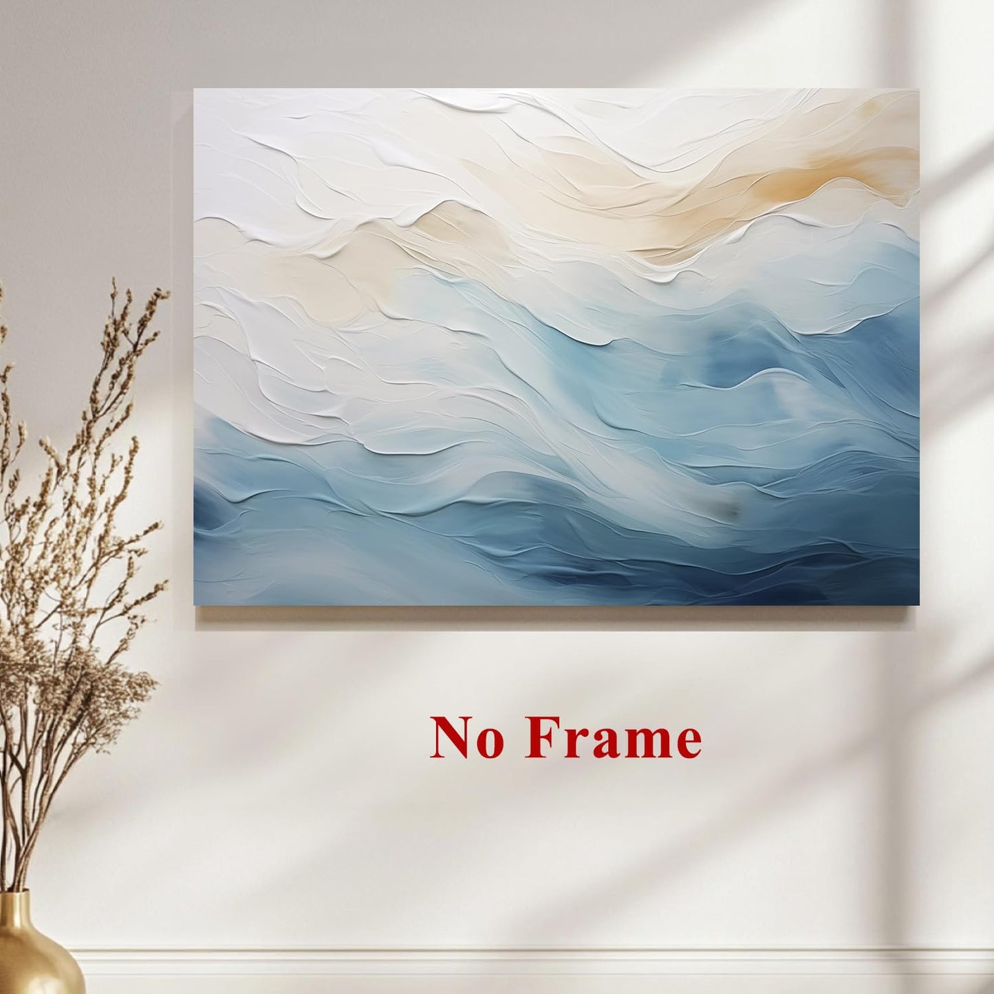 Blue Ocean Picture Abstract Sea Print Modern Wave Paintings White Blue Artwork Coastal Modern Wall Art Trendy Beach Prints Abstract Seascape Painting Ocean Wave Pictures for Bedroom 16x24in No Frame